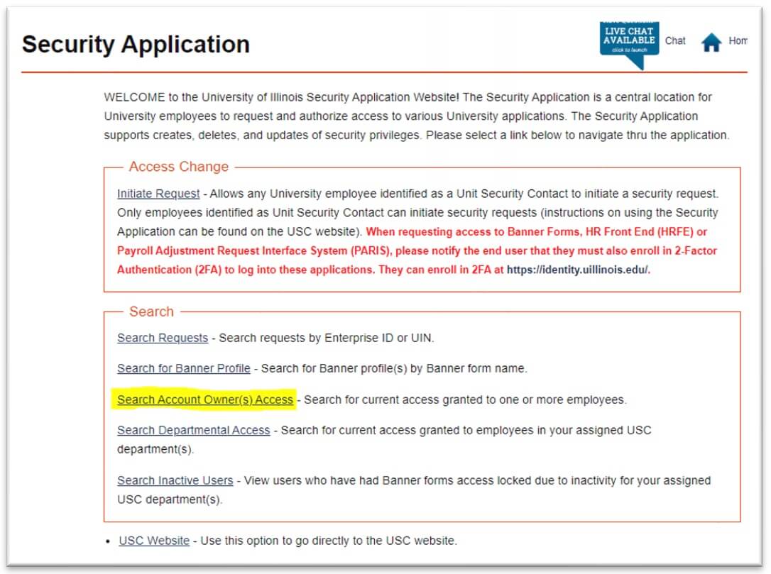 Screenshot of the Security Application home page
